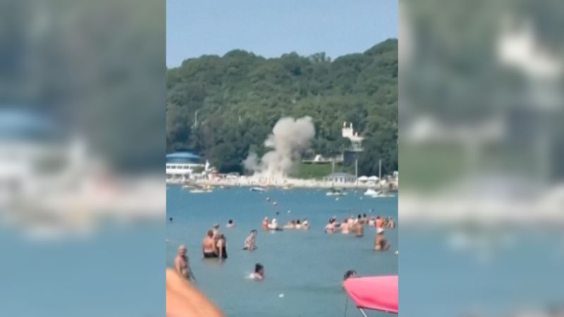 Crowded resort beach area in southern Russia where drone incident occurred