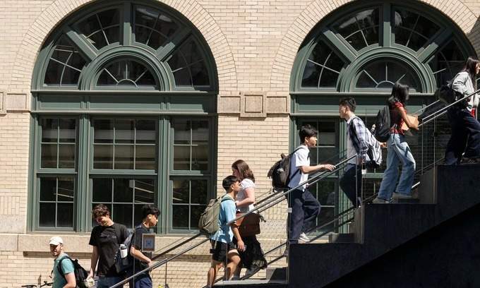 International students walking on a university campus in the United States