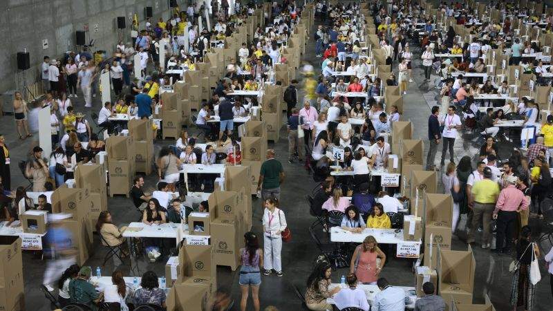 Voters standing outside an overseas polling station during an election