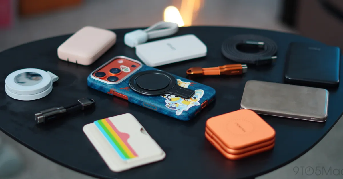 Various ultra-slim iPhone accessories arranged neatly on a modern desk