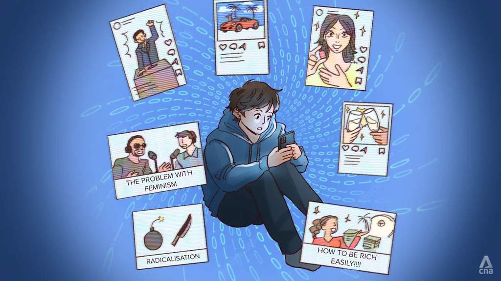 Teenager looking at smartphone screen displaying social media feeds