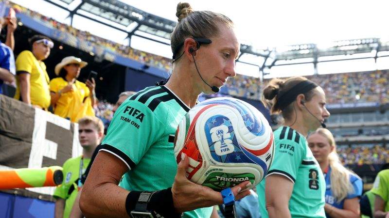 Tori Penso officiating a professional soccer match on the field